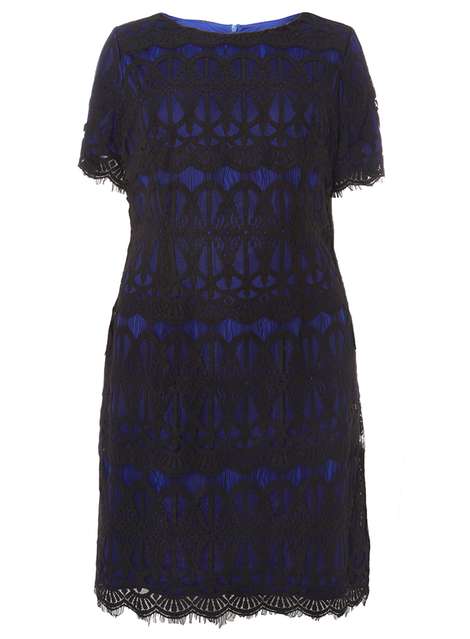 DP Curve Black and Cobalt Lace Pencil dress